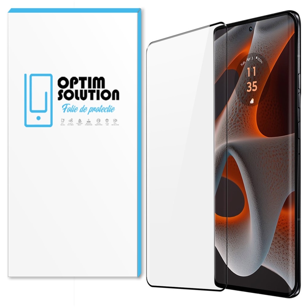 Folie din Sticla Securizata Curbata Top-notch 5D pentru Motorola Edge 50 Ultra, OPTIM SOLUTION, High Resolution, Nano-level Precision Design, Edge-to-Edge Cover, Color Vibrancy, Optical Grade Glass, Enhanced Clarity, Natural Visual Experience, Negru