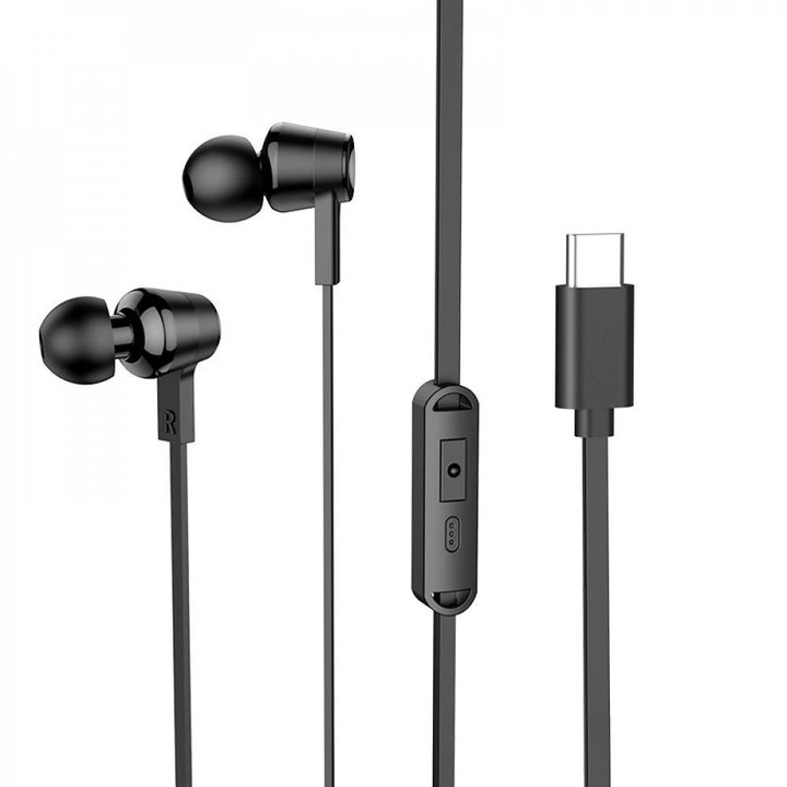 Vezetékes fülhallgató, headset, USB-C (Type-C) csatlakozóval, fekete, Hoco M86
