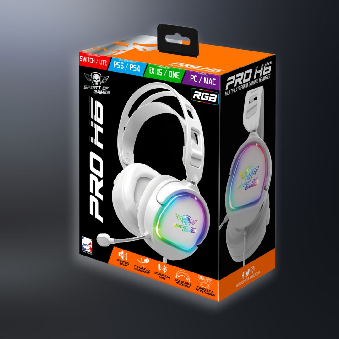 Casti cu fir Spirit of Gamer PRO H6 Arctic, RGB, Jack 3.5mm, Cablu 2m, Alb