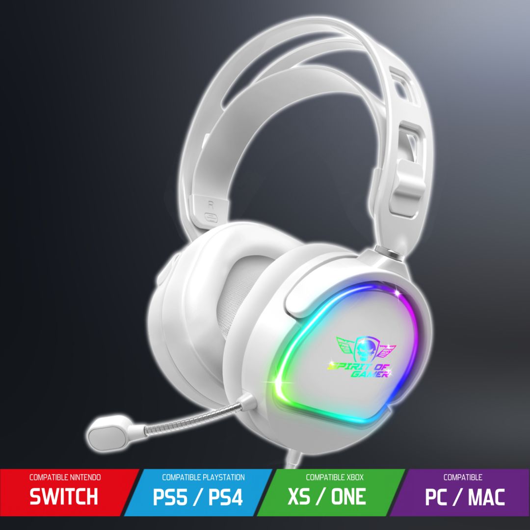 Casti cu fir Spirit of Gamer PRO H6 Arctic, RGB, Jack 3.5mm, Cablu 2m, Alb