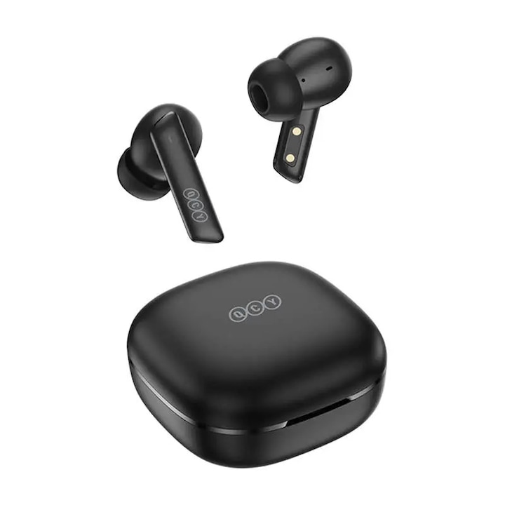 Casti wireless TWS QCY HT05, ANC, Bluetooth 5.2, 380 mAh, USB-C, Negru