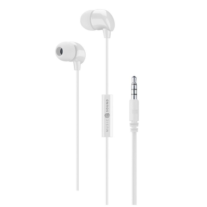 Casti cu fir MUSICSOUND, microfon, jack 3.5mm, alb
