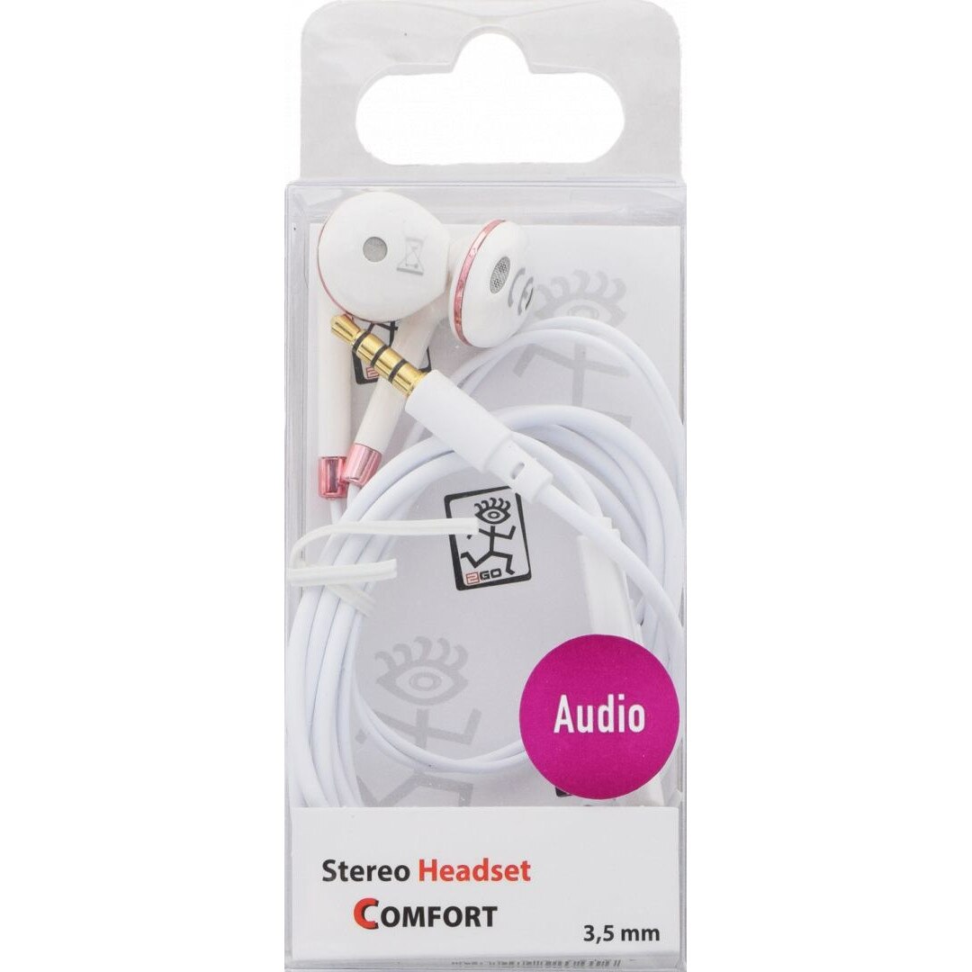 Casti cu fir 2GO Comfort, microfon, jack 3.5mm, alb/roz