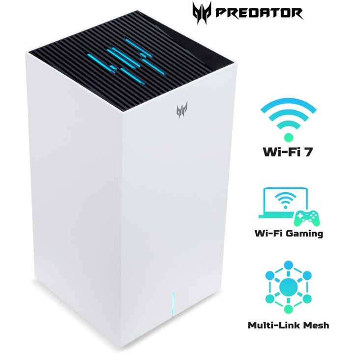 Рутер Mesh Wireless Acer Predator Connect T7, BE11000, Tri-Band, Wi-Fi 7, Quad-Core CPU, MLO, Hybrid QoS, 2.5G port