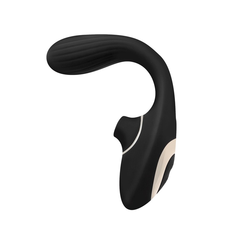Vibrator Dual Suction, Negru, Stimulare G-spot si Clitoris