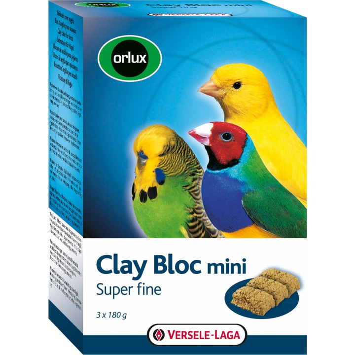 Set 3 cuburi minerale Versele-Laga Orlux Clay Bloc Mini pentru canari, papagali falisti, pasari exotice mici, 540g