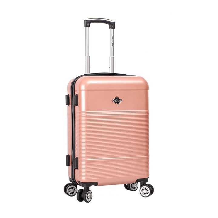 Troler de cabina Lee Cooper LC32203, policarbonat, 4 roti duble, cifru, 55 cm, rose