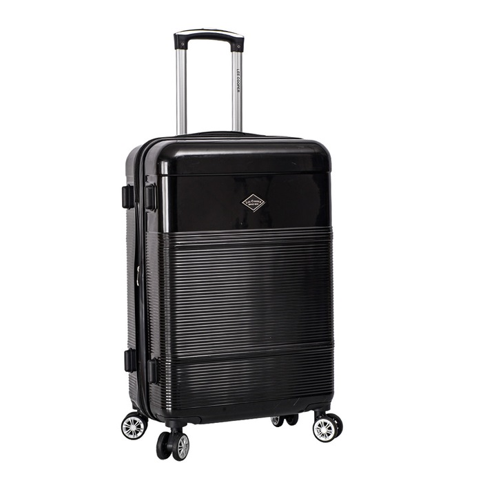 Troler mediu extensibil Lee Cooper LC32203, policarbonat, 4 roti duble, cifru, 67 cm, negru
