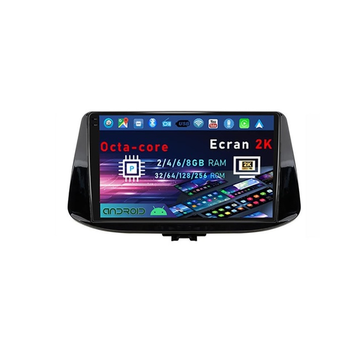 Navigatie dedicata cu ecran QLED 2K NaviMag 8-core 2GHz 4+64GB Android Bluetooth Radio GPS Wireless Carplay Slot SIM 4G Hyundai I30 PD 2017-2020