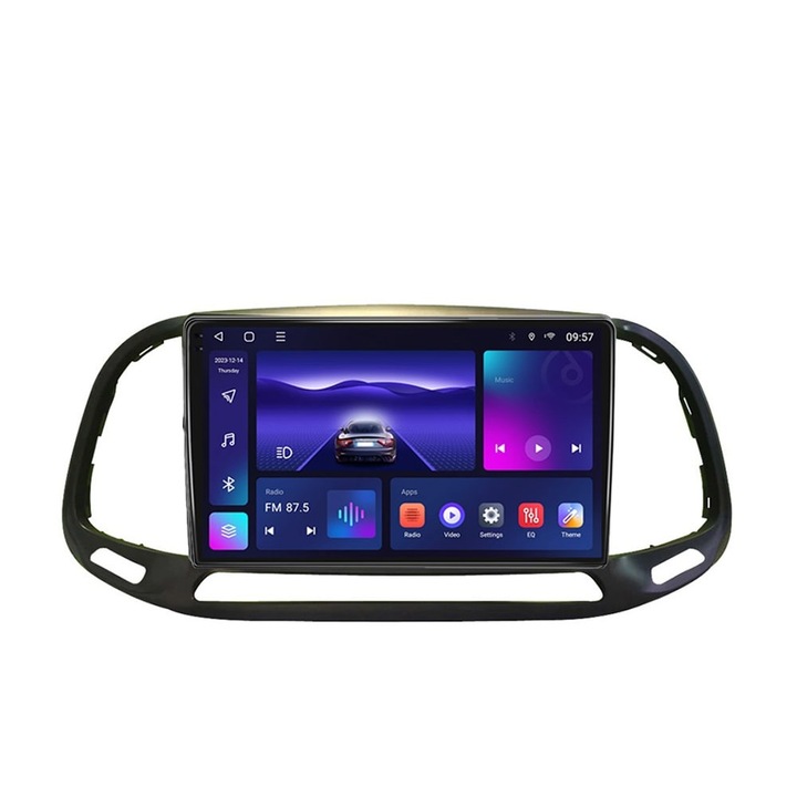 Dedikált navigáció QLED képernyővel 2K NaviMag 8 magos 2GHz 4+64GB Android Bluetooth Rádió GPS Vezeték nélküli Carplay SIM Slot 4G Fiat Doblo 2015-2018