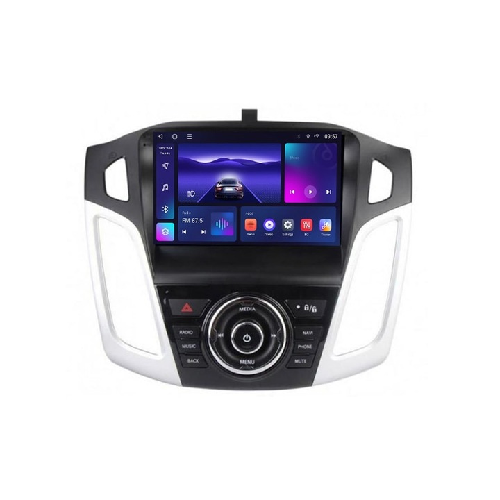 Navigatie dedicata cu ecran QLED 2K NaviMag 8-core 2GHz 4+64GB Android Bluetooth Radio GPS Wireless Carplay Slot SIM 4G Ford Focus MK3 2011-2018