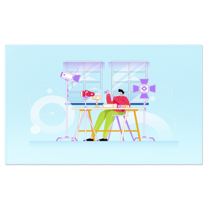 Tablou Canvas Vlogger cu multe Camere de Filmat in Jur Inregistreaza un Nou Videoclip pentru Canulul de Youtube 120x80CM