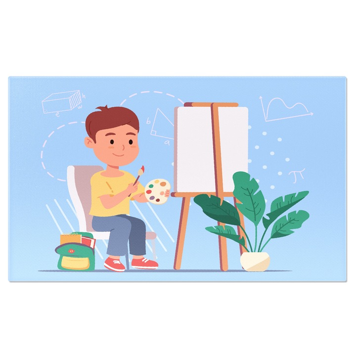 Картина на платно Момче художник с цветна палитра Картина върху платно, поставено на стойка по време на рисуване 120x80CM