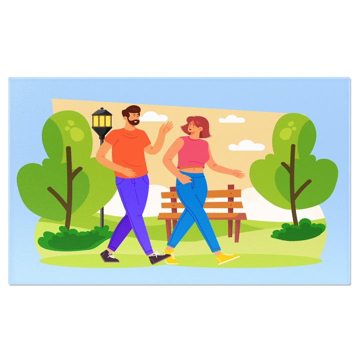 Tablou Canvas Parcul Relaxant si Linistit prin care se Plimba Fata si Iubitul ei Vorbind despre Natura 40x25CM