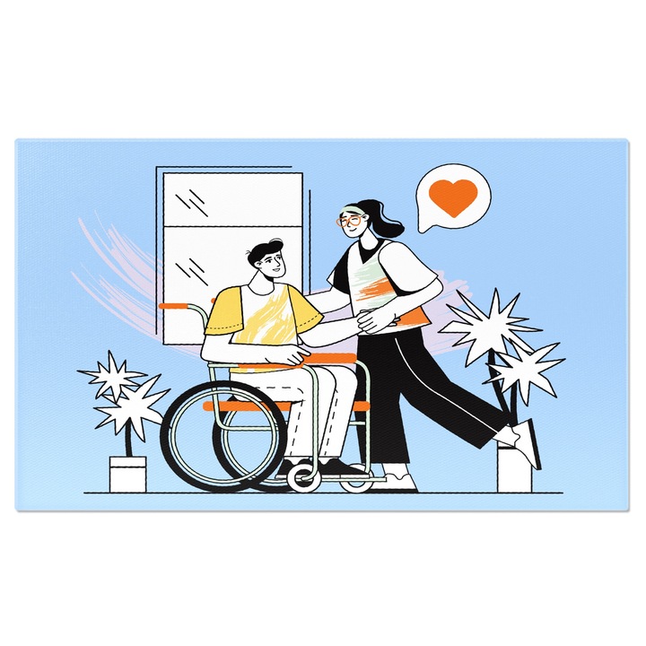 Tablou Canvas Iubirea Neconditionata intre un Baiat in Scaun cu Rotile si Iubita lui Indragostita de el 140x90CM