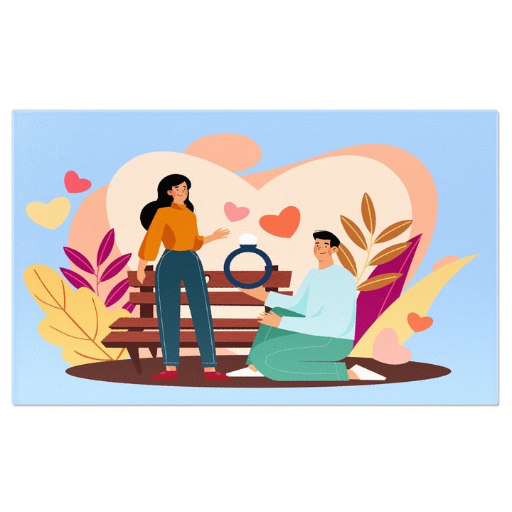 Tablou Canvas Cerere in Casatorie Minunata, in Parc Barbatul cu Camasa in Genunchi in Fata Fetei Iubite 40x25CM