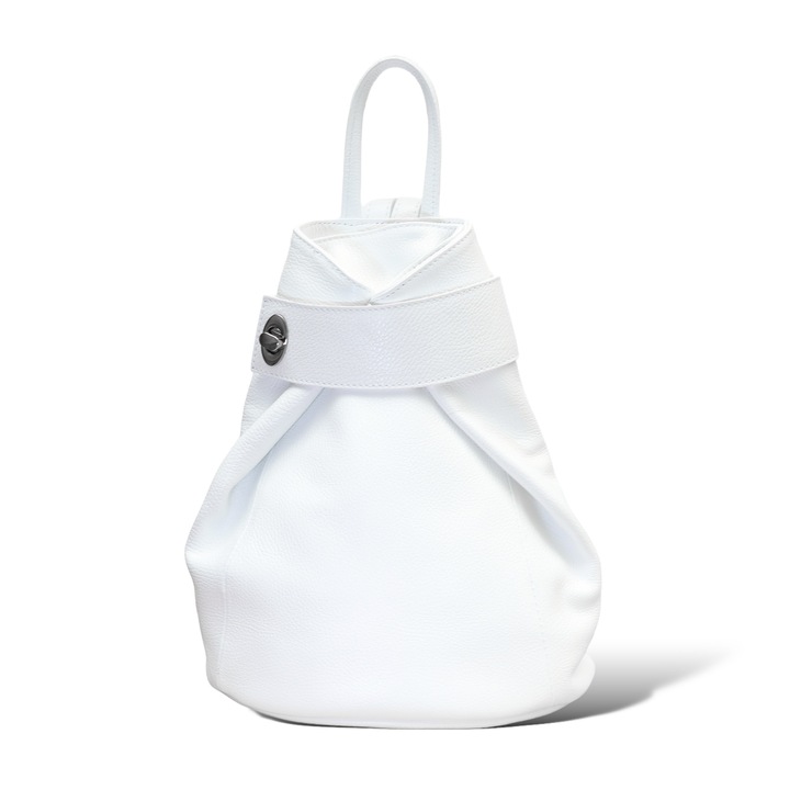 Модна дамска раница Moranti Diana-M, естествена кожа, бяла, холдер А4, регулируеми презрамки