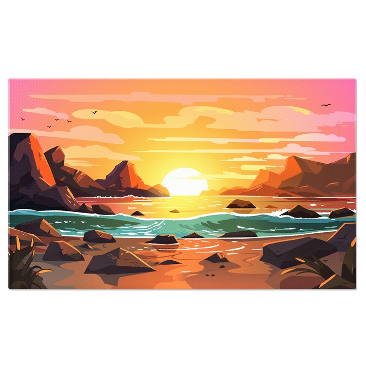 Картина на платно Залез в красива гледка с чисто море и високи остри скали, илюстрация 40x25CM