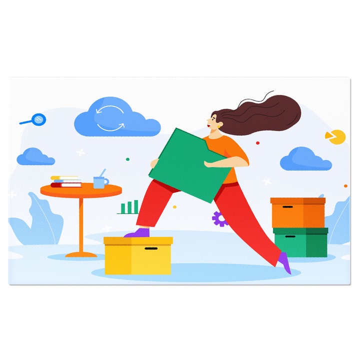 Tablou Canvas Fisier Galben cu Aplicatii, Poze si Muzica Salvat in Norul Alb Numit ´Ícloud´´din Telefon 40x25CM