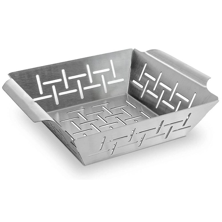 Barbecue kosár, Longziming, Rozsdamentes acél, Zöldségekhez / tenger gyümölcseihez / húsokhoz, Ellenálló, Szellőzőnyílások, 22,5 x 18 x 5,5 cm, Ezüst