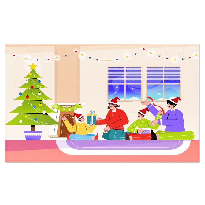 Tablou Canvas Barbat in Pulover Portocaliu langa Fata in Trening Galben fac o Poza Impreuna 100x70CM