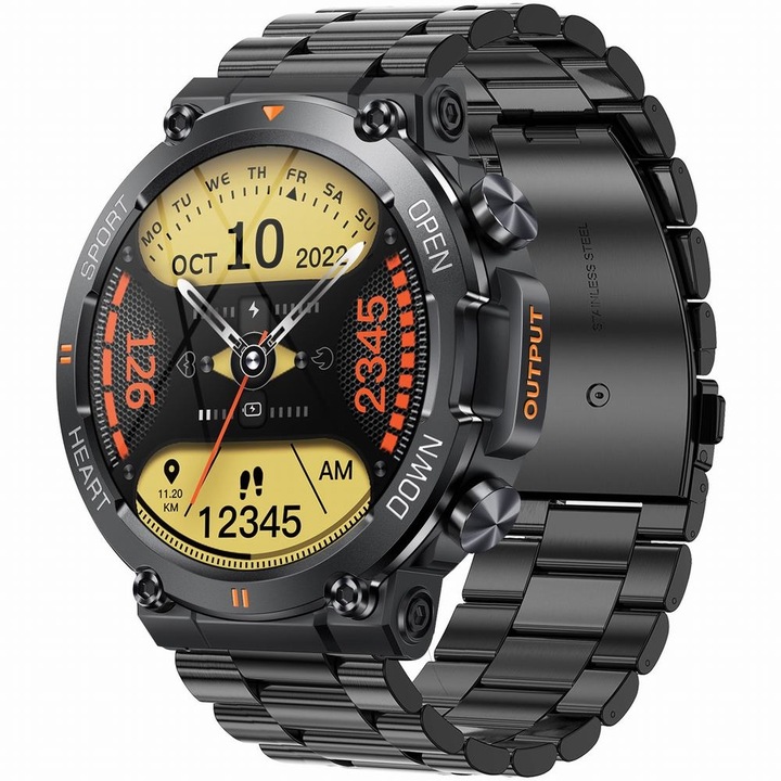 Smartwatch GRAVITY GT6, Silicon, Ecran Tactil 1.96 inch, Rezistent la apa IP67, Verde/Negru