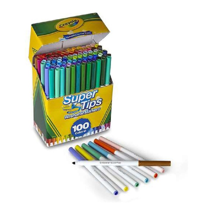 Crayola Super Tips Carioci szett, mosható, sokszínű, 100 db