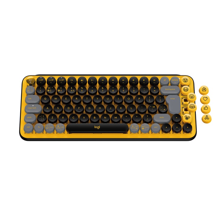 Клавиатура Logitech POP, Mini AZERTY, безжична, жълта, 2xAAA