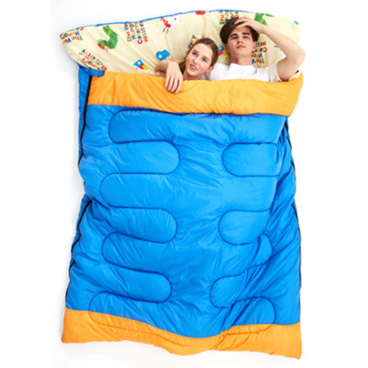 Sac de dormit dublu pentru camping, 2.2 kg, albastru/galben
