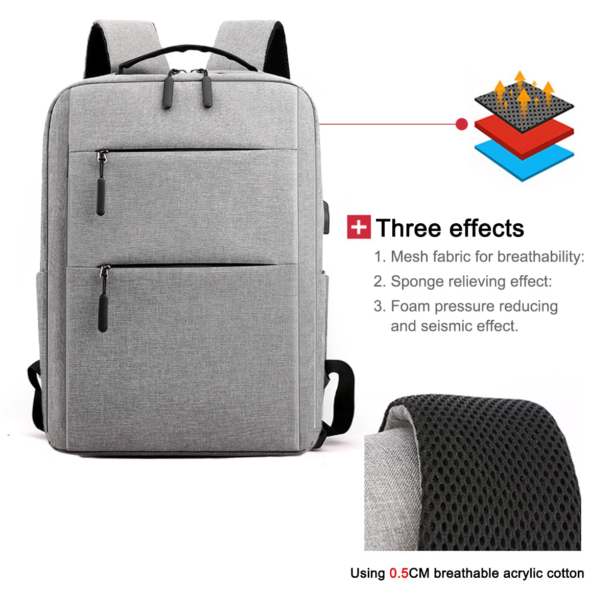Rucsac pentru laptop, rucsac business pentru laptopuri, rucsac scolar cu port de incarcare USB pentru serviciu, drumetii, calatorii, camping, pentru barbati (gri)