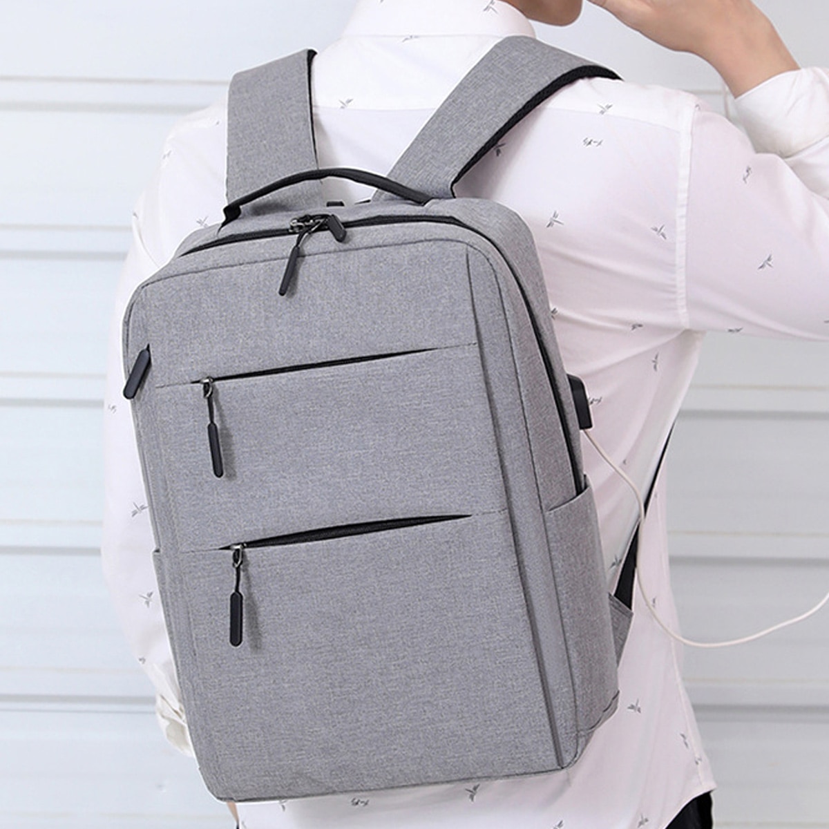 Rucsac pentru laptop, rucsac business pentru laptopuri, rucsac scolar cu port de incarcare USB pentru serviciu, drumetii, calatorii, camping, pentru barbati (gri)