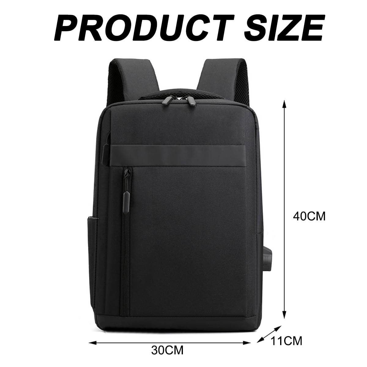 Ghiozdan laptop AMRINUGL, 15.6 inch, negru, cu port USB, 40x30x11cm, 2 buzunare frontale