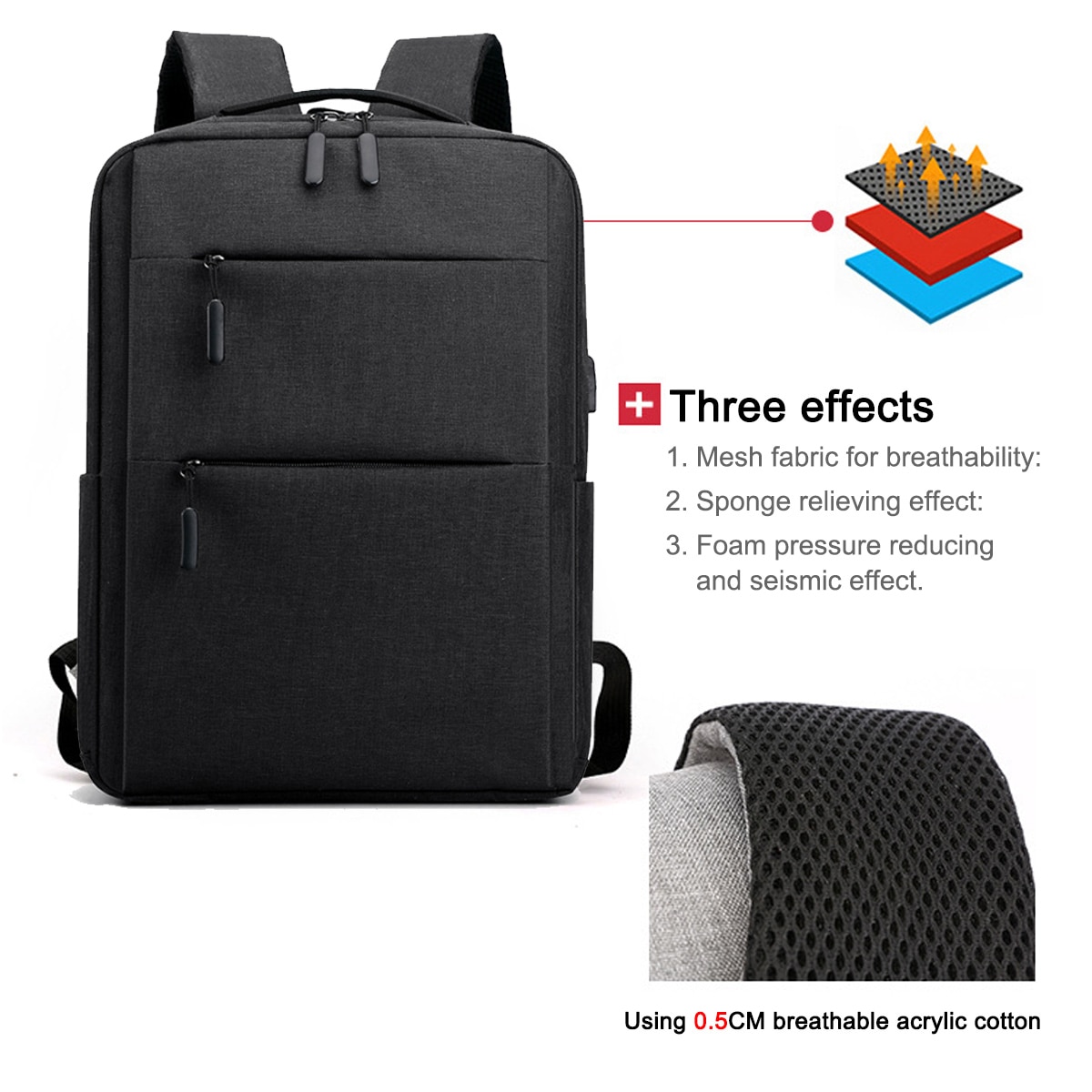 Rucsac laptop multifunctional, port USB, antifurt, negru, 42x30x12cm