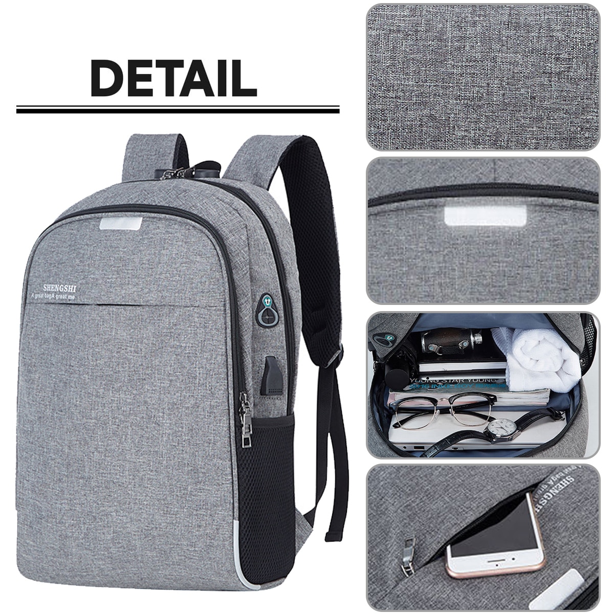 Rucsac multifunctional cu port USB, compartiment laptop 15.6 inch, negru, 46x30x13cm