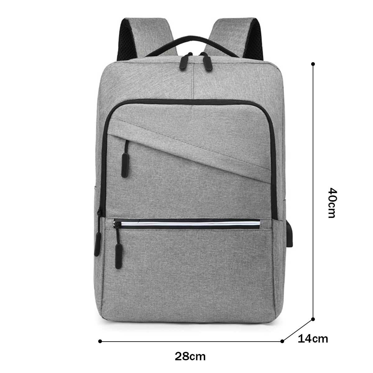 Rucsac pentru laptop din Oxford cu port USB de incarcare, compartiment pentru laptop 15,6 inch, gri, 40 x 14 x 28 cm