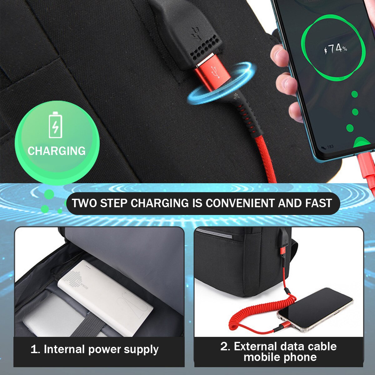 Rucsac pentru laptop din Oxford cu port USB de incarcare, compartiment pentru laptop 15,6 inch, gri, 40 x 14 x 28 cm