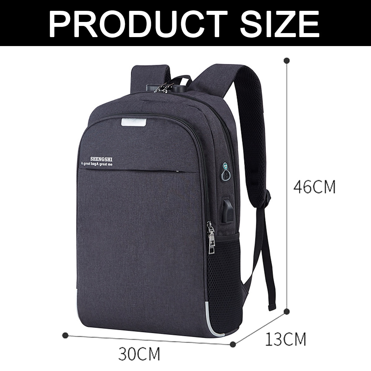 Rucsac multifunctional cu port USB, compartiment laptop 15.6 inch, negru, 46x30x13cm
