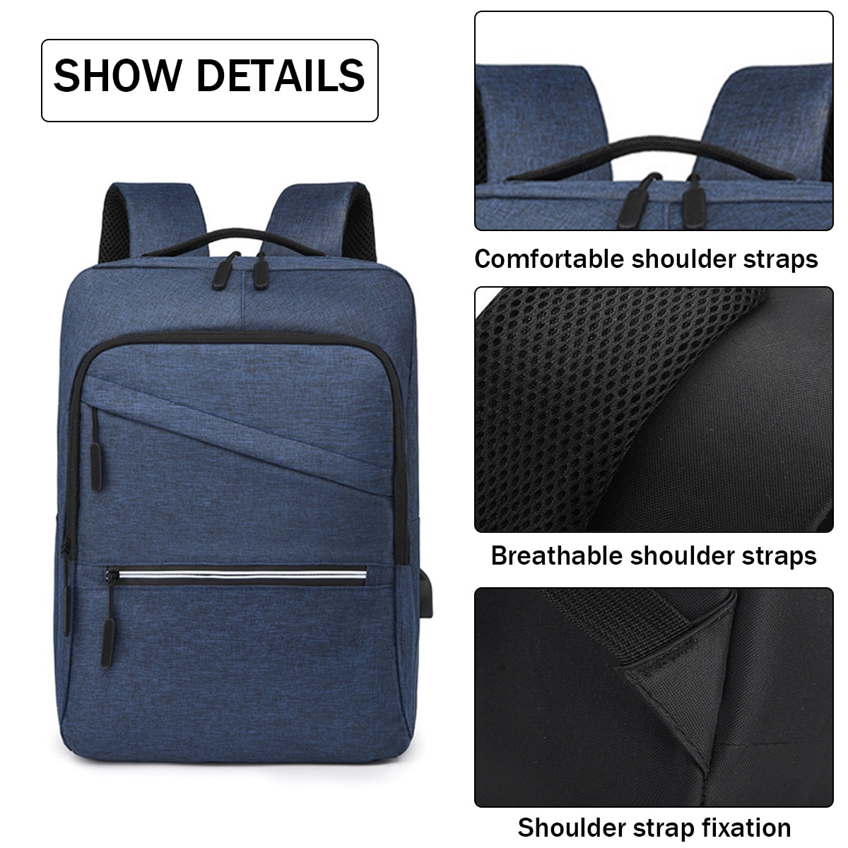 Rucsac laptop, Nylon/Poliester, USB, Pentru laptop 15.6", Albastru