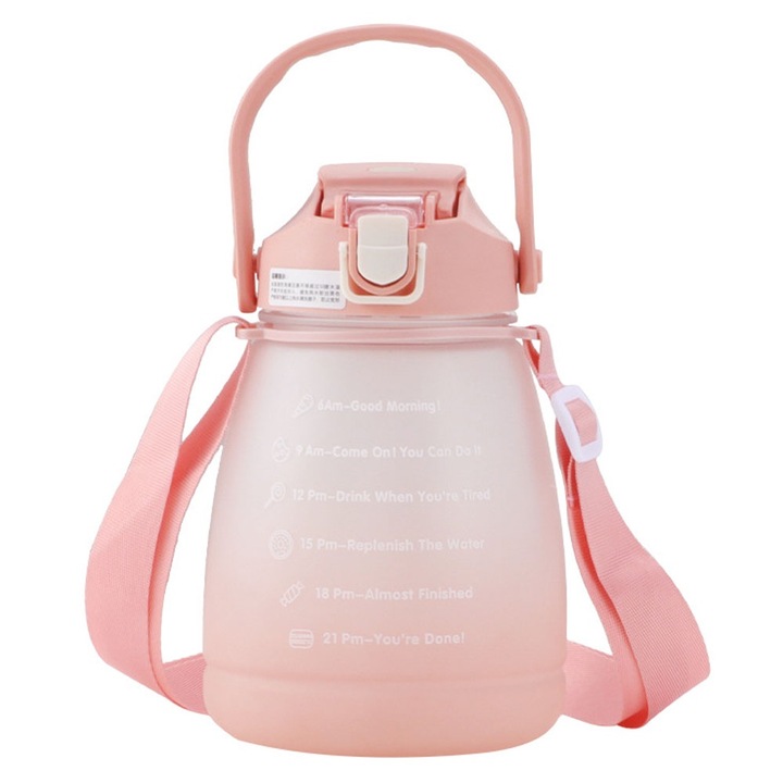 Sticla de apa cu pai, roz