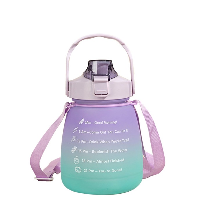 QttvbTna бутилка за вода със сламка, каишка, многоцветна, 23x15x15см