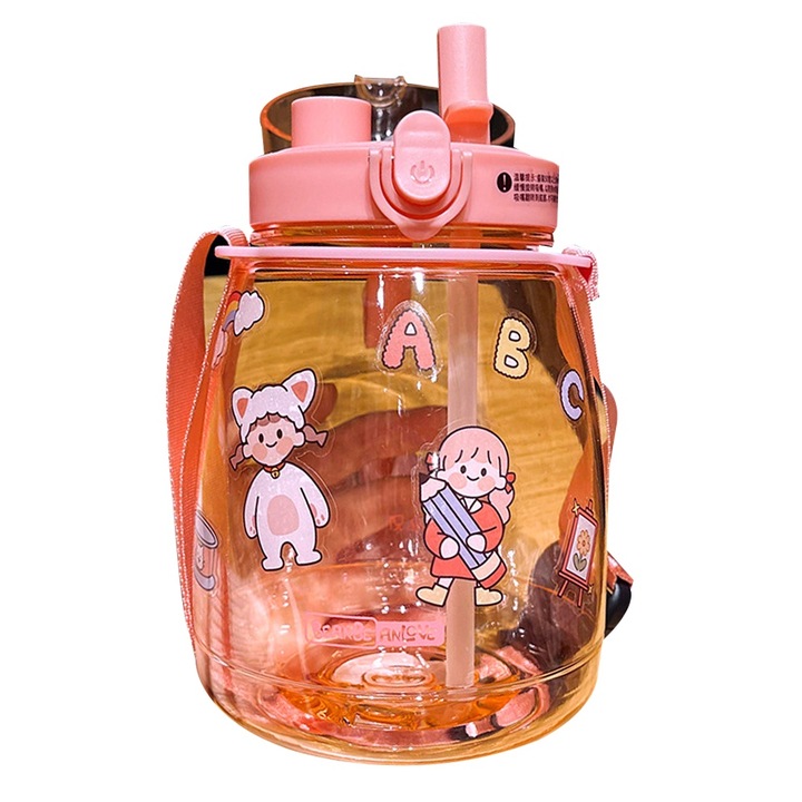 Bidon sport, capacitate 1.3L, roz, 17.9x11.5x11.5cm, set cu manere