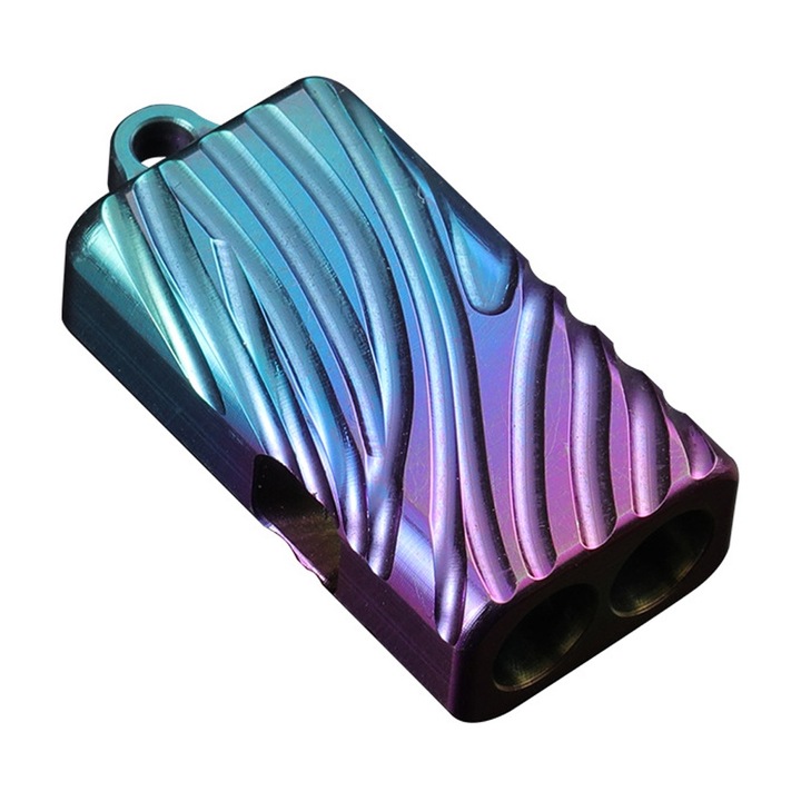 Fluier de siguranta din altele de titan, dublu tub, multicolor, pentru camping si drumetii