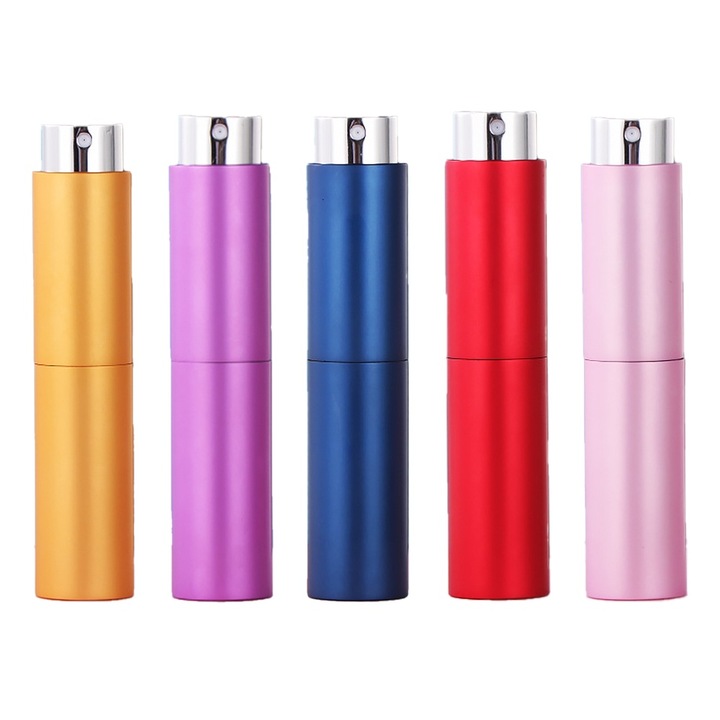 Set 5 Sticle parfum, Aluminiu, Design reincarcabil, 8 ml, 11 cm, Multicolor