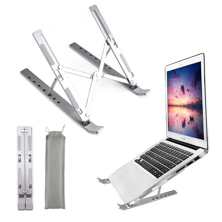 Suport notebook QttvbTna, reglabil, ergonomic, pliabil, aluminiu