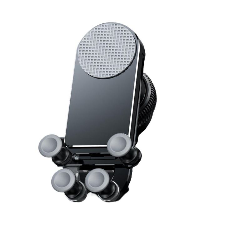 Autós telefontartó, QttvbTna, mechanikus markolat, alumínium/szilikon, könnyű szerelhetőség, fekete