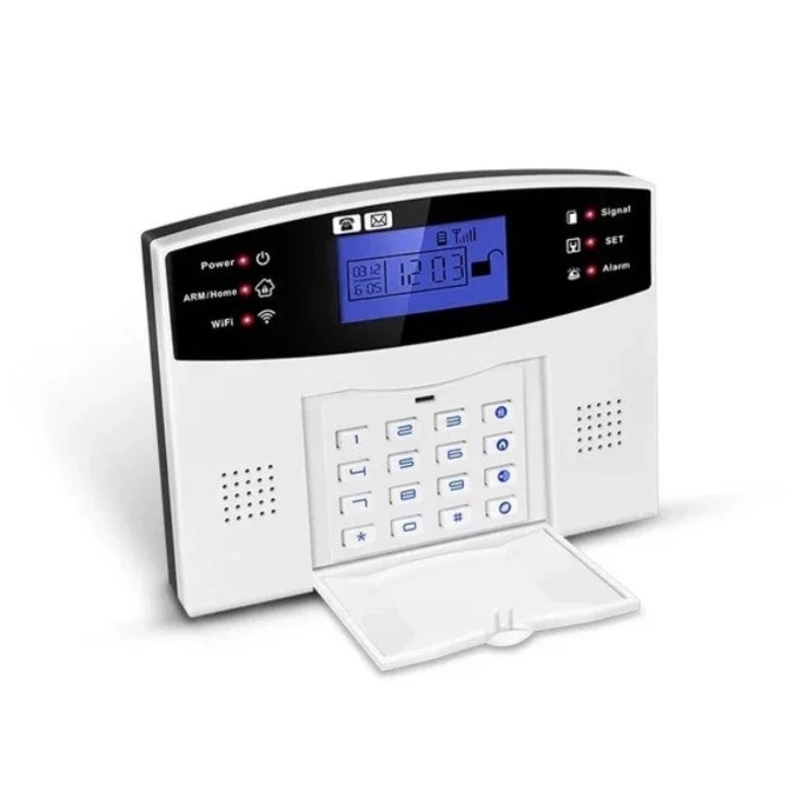 AQ5 интелигентна алармена система с LCD екран, безжична, с 2 сензора и 2 дистанционни управления, бяла