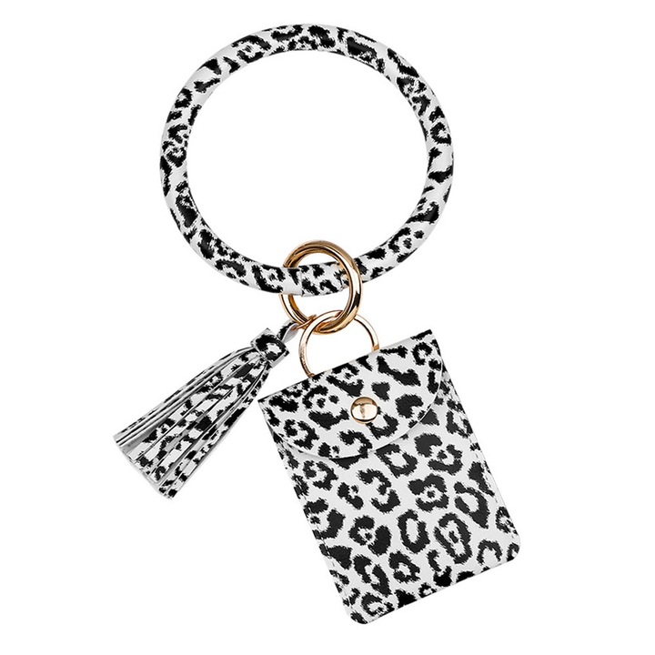 Kulcstartó QttvbTna, PU bőr, bojtdísz, fehér/fekete, 30g