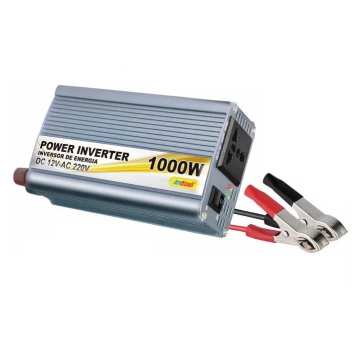 Andowl N7002 autós feszültségváltó, 1000W, 12V, 220V, 16 x 11 x 6.5cm, arany színű