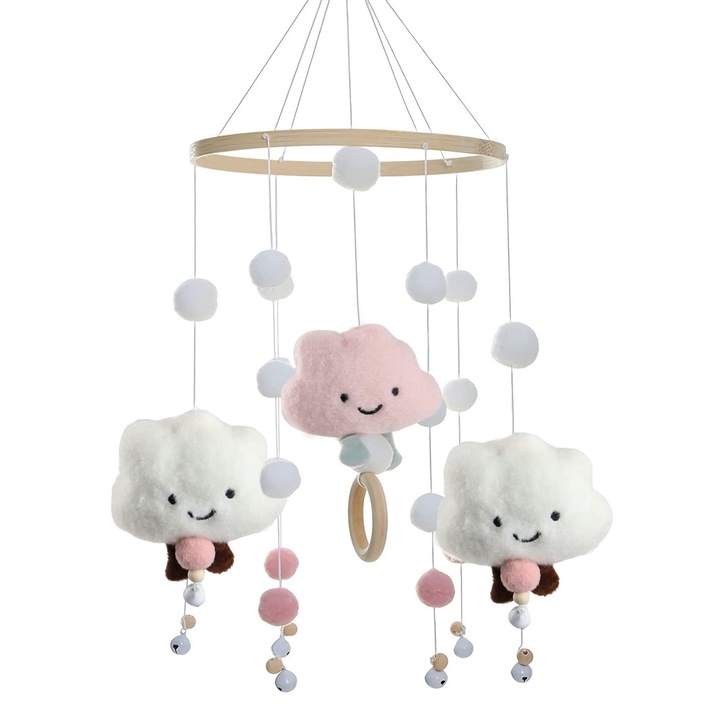 QttvbTna kiságy körhinta, gyapjúgolyók és szivárvány, többszínű