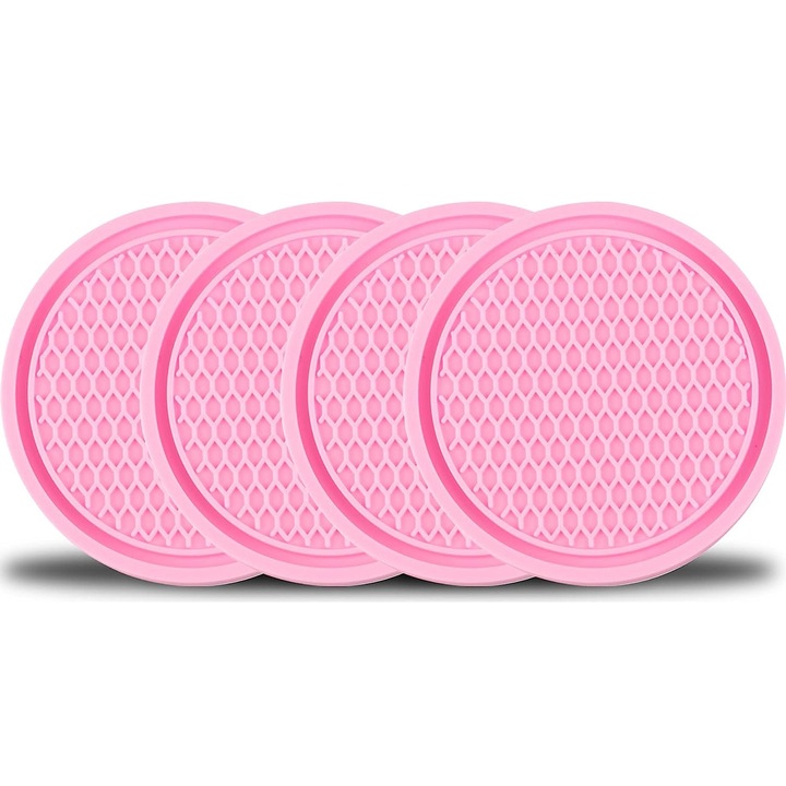 4 db autós pohártartó készlet QttvbTna, PVC, csúszásmentes, 7 cm, rózsaszín